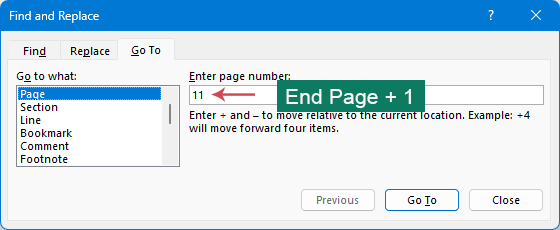type the number of the last page you want to delete in the dialog box