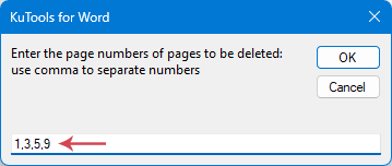 enter the page numbers you want to delete