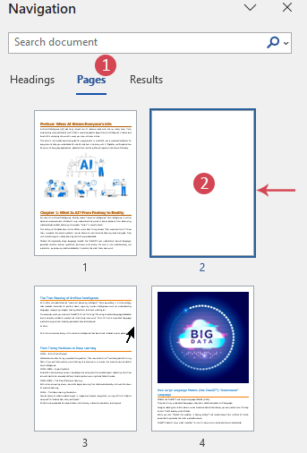 click the blank page in the pane