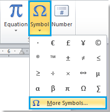 sigma symbol in word 2007