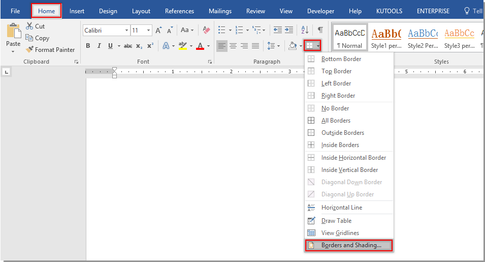 insert custom border in word