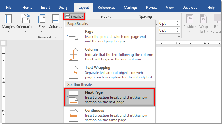 add page after endnotes in word 2016