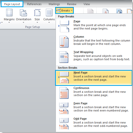 how to insert page breaks in a word document