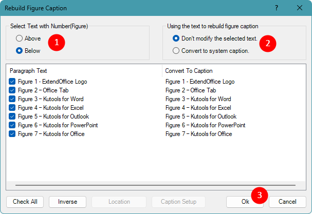 Rebuild Caption dialog