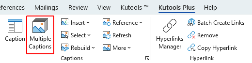 Open the Multiple Captions feature from the Kutools Plus tab in Word