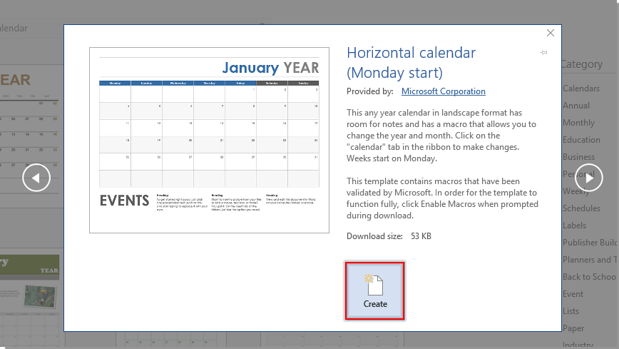 How to create a calendar in Microsoft Word?