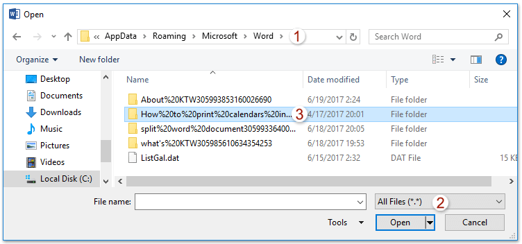 autorecover file location empty word