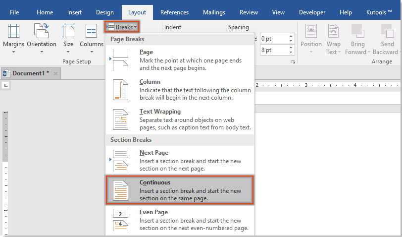 how to delete a section break in word mac