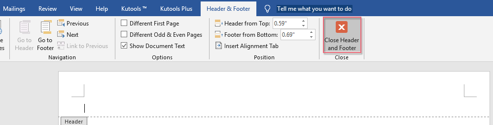 eliminate header and footer in word