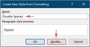 Create New Style from Formatting dialog box