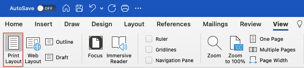 Print Layout button on the ribbon