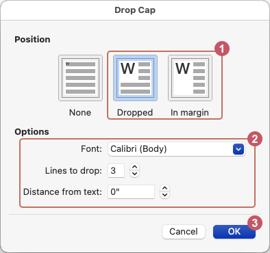 Drop Cap dialog box