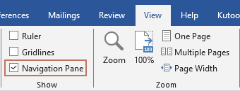 Navigation Pane button on the View tab on the ribbon