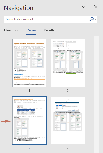 Select a page in Navigation Pane to quickly go to the page