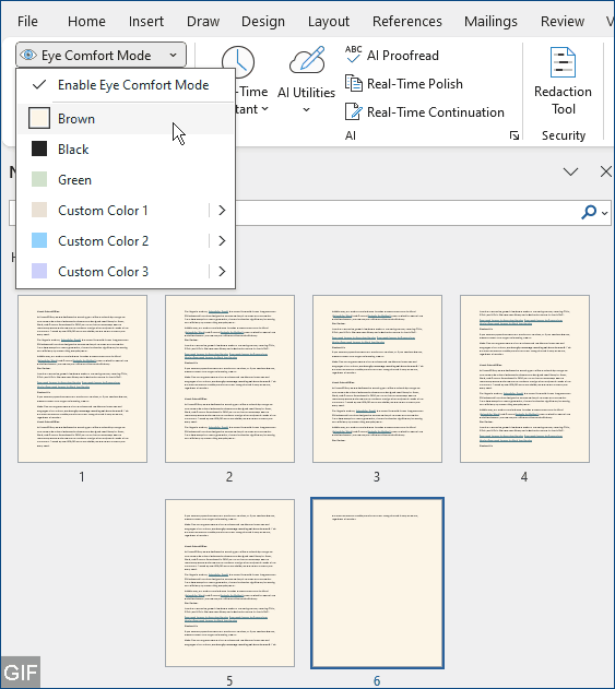 Page background color in Word document updates instantly