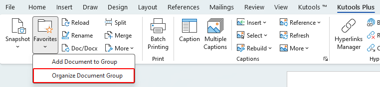Favorites menu on the Word ribbon