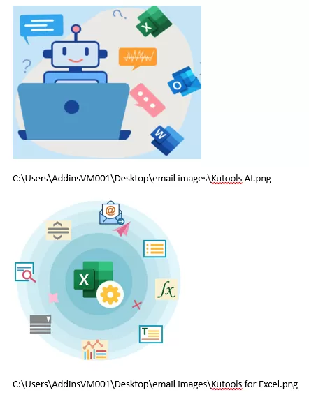 The selected pictures are inserted with filename