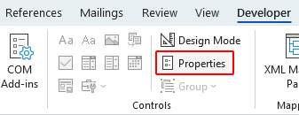 Properties button on the ribbon