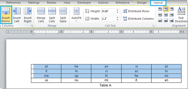 How to insert multiple rows into a table in word