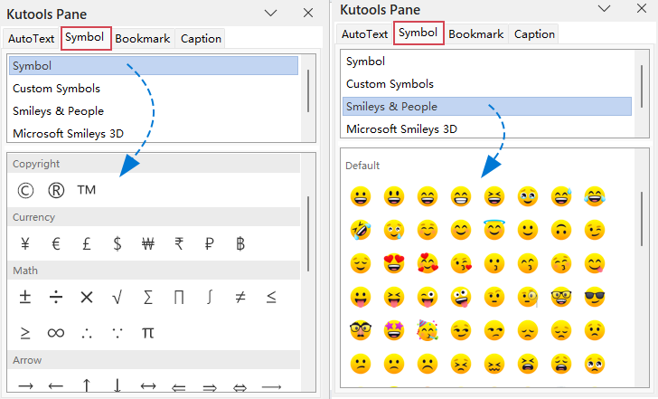 choose the category of symbols or emojis you want to insert