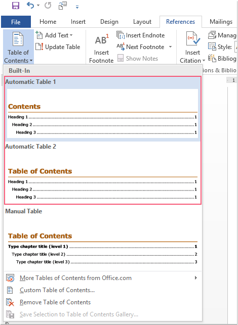 doc insert table of contents 2