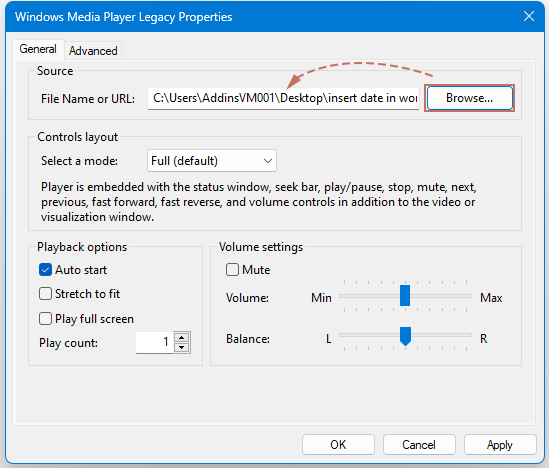 Windows Media Player Legacy Properties dialog box