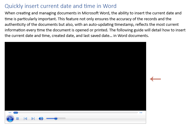 A media player is inserted into the document