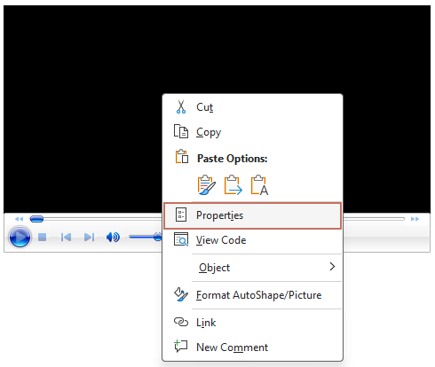 Properties option on the context menu