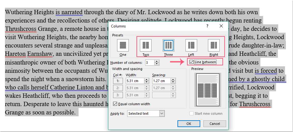 doc insert line between columns 3