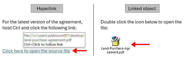 Hyperlink and Embedded file in Word