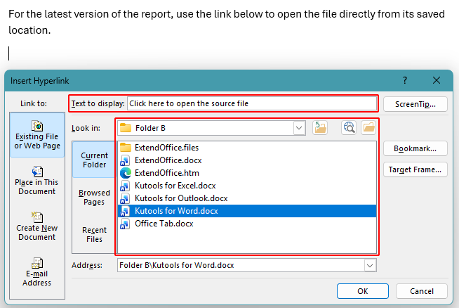 Insert Hyperlink dialog