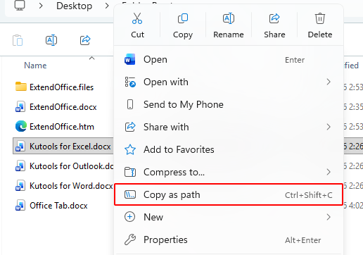 Copy as path option in the right-clicking menu