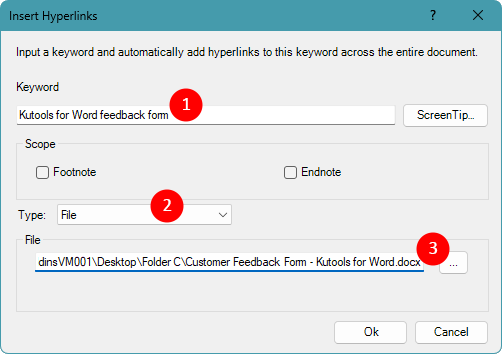 Insert Hyperlinks dialog