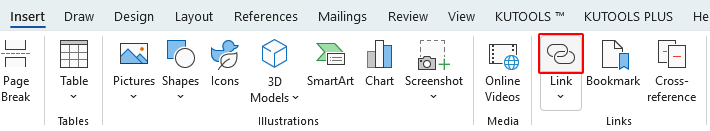 Link button on the Word Ribbon