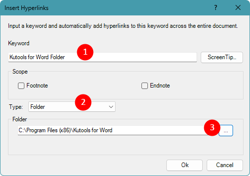 Insert Hyperlinks dialog