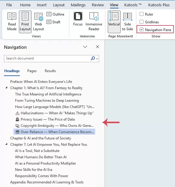 open the Navigation Pane