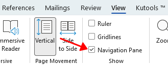 Enable the Navigation Pane in Word
