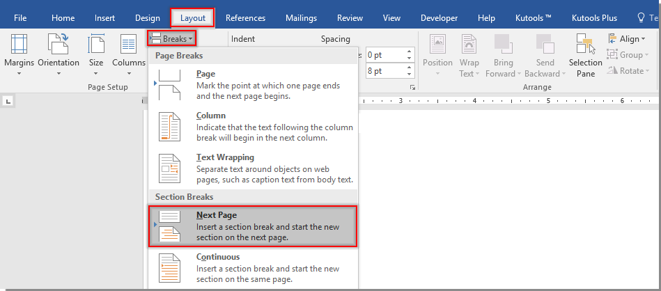 how to add different first page header in word