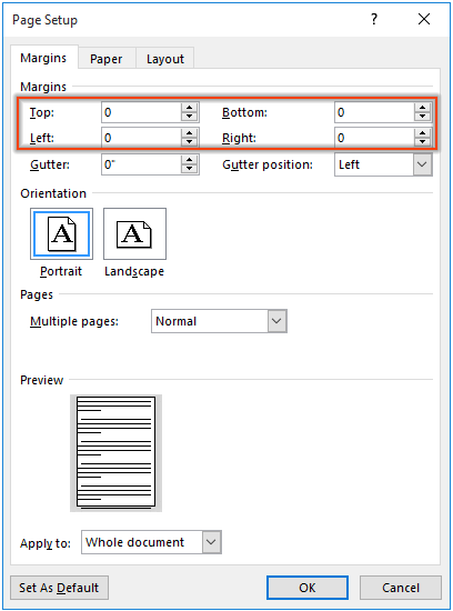 print borderless in word for a mac