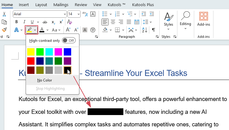 redact text by using the Text Highlighter tool