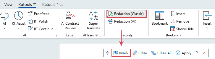 click Redaction Tool of kutools