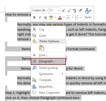 how do you remove the first line indent in word 2013