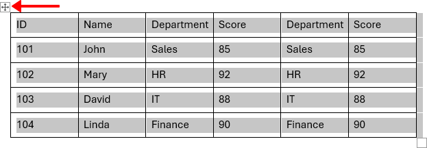 Click the Table Move Handle to select the entire table
