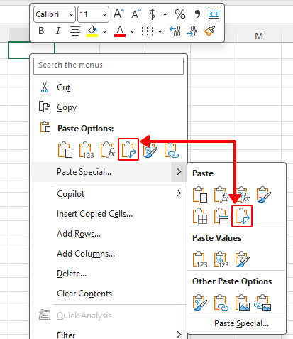 Use Paste Special Transpose in Excel
