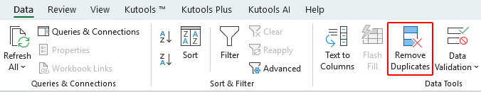 Click Remove Duplicates in Excel