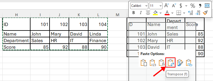 Transpose data back in Excel