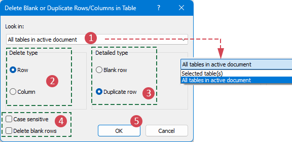 specify the options in the dialog box