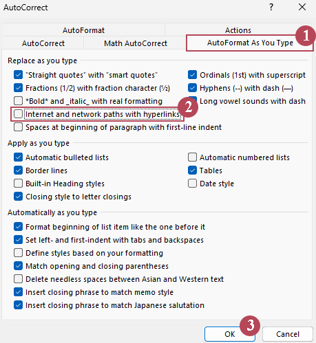 The AutoCorrect dialog
