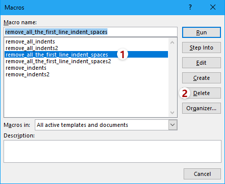 Macros dialog