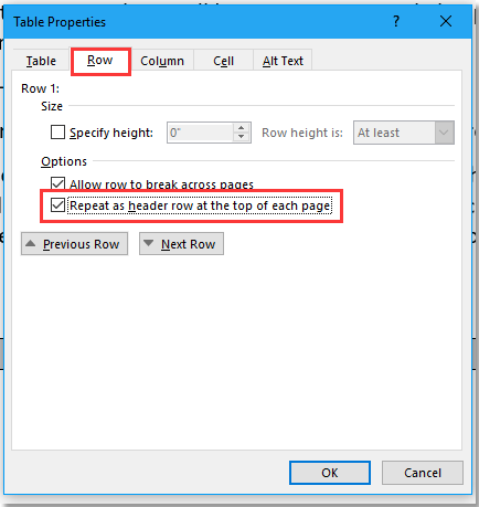 doc repeat table header row 4